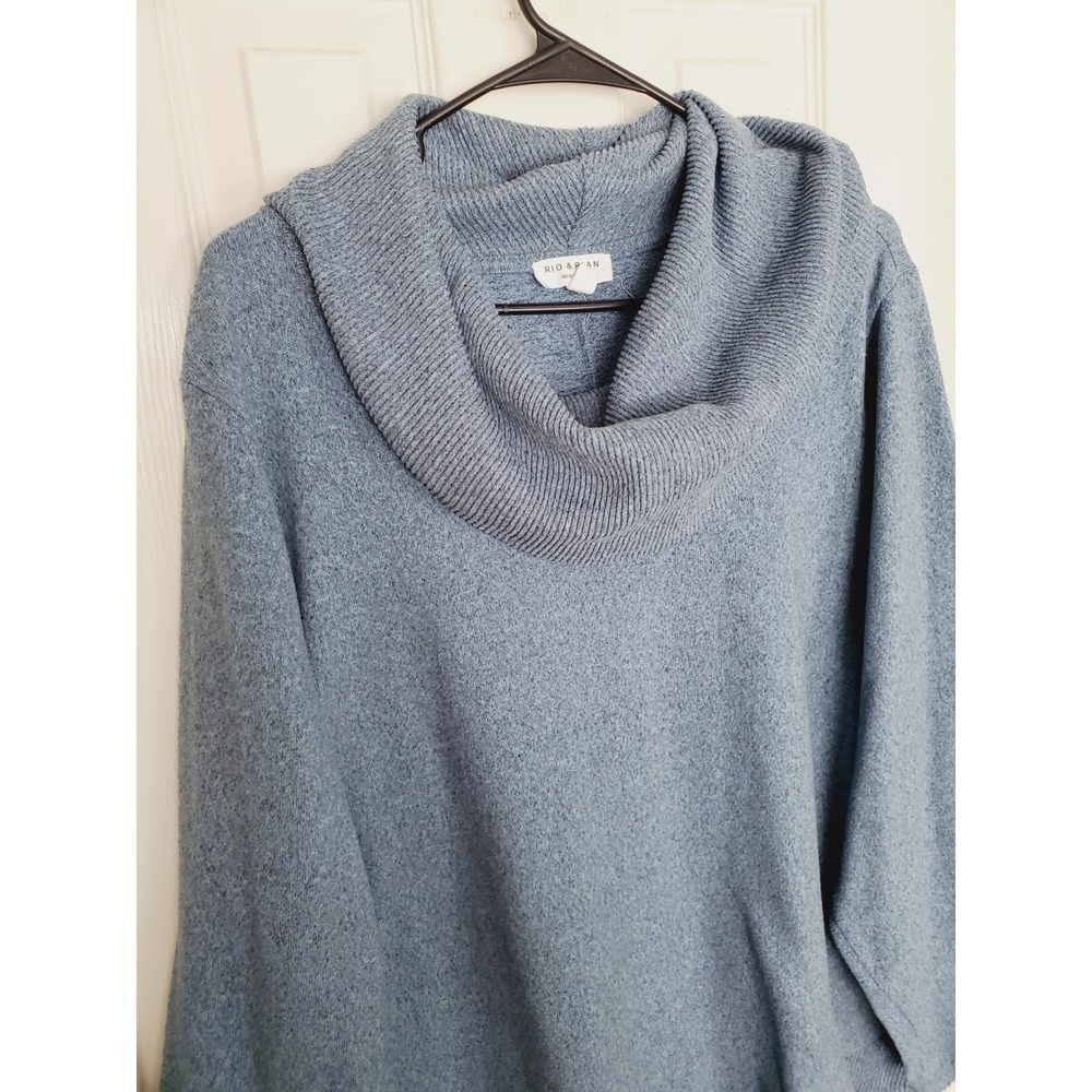 Rio & Rian Cowl Neck Sweater Blue Marled Long Sleeve Pullover Plus Size 2X